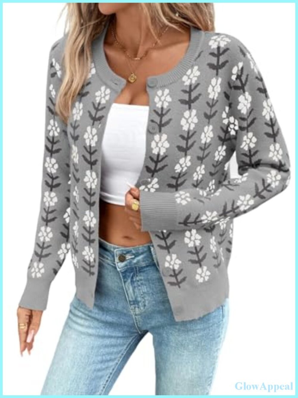 Printed Knit Cardigan Sweater for Women Long Sleeve Casual Fall Winter